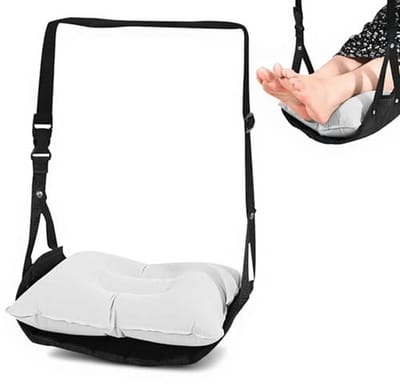 Voetsteun voor vliegtuig - Opblaasbare voethangmat met verstelbare riemen - Draagbare reisaccessoire voor comfort tijdens lange vluchten, auto en kantoor - Zwart