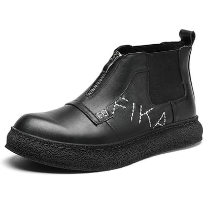 Nieuwe Casual High-Top Schoenen Herenschoenen Leer Korte Laarzen Veelzijdig Retro Werkkleding Heren Leren Schoenen 44 zwart