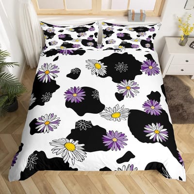 Lavendel Dekbedovertrek Set, Decoratieve 3-delige Beddengoed Set met Margrieten Kleur, met 2 Kussenslopen, Full Queen King Maat, voor Kinderen Meisjes EU SK(260x220cm)