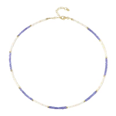 Cavill - Zilveren Halsketting - 925 Sterling Zilver Verguld - 24 01 ct Tanzaniet en Welo-opalen - Verstelbaar - Elegant Modern Sieraad