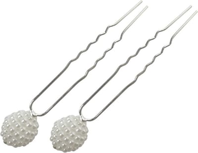 Haarsoires Haarspeld Haarpinnen 7cm - Bolvorm Pareltjes - Wit - Set van 2 - Sierpinnen voor Opsteekkapsels - Hair Pins