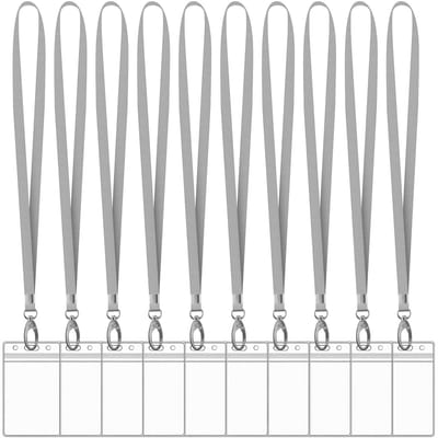 10 Stuks Lanyard Sleutelhangers met 10 Badgehouders - Grijs Nekkoord - Keycord Pashouder - Kaarthouder met Keykoord - Badge Houder voor Kaart/Sleutels - Telefoon/GSM Koord - Sleutelkoord - Universeel ID Pashouder - Telefoonkoord