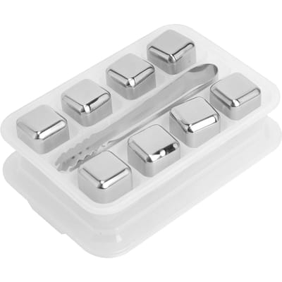 Glaçons réutilisables en acier inoxydable pour whisky et vin, avec boîte de rangement pour pinces à glace, 8 pièces