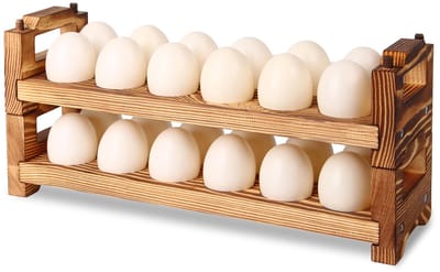 Houten eierhouder voor het werkblad, eierverzamelrek voor het verzamelen van verse eieren, stapelbaar met 24 eieren, thuiskeukenorganizer, set van 2 stuks