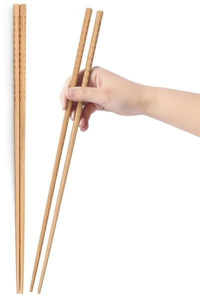Set van 2 paar keukenstokjes, 33 cm, herbruikbaar, natuurlijk hout, lange traditionele Chinese eetstokjes voor hotpot, frituren, koken, noedels, 2 paar (beuken)