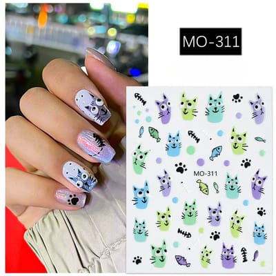 Autocollants pour ongles Kawaii Petit chat noir Dessin animé Chat mignon Étoiles Lettres Curseurs d'ongles Y2K Coréen Japonais Nail Art Manucure Décors MO-311