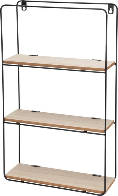 In & Out Deco Wandrek industrieel - metaal zwart - 3 houten plankjes - Afmeting 30x10x50cm