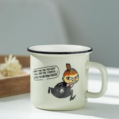 300ML Cartoon Keramische Mok Retro Imitatie Emaille Mokken Kantoor Thuis Grappige Waterbekers Ontbijt Melk Koffie Theekop Drinkware Cadeau 300ml white