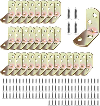 30 Stuks Metalen Hoekbeugels met Bevestigingsschroeven, Stevige L-vormige Beugels voor Hout, Plank, Tafel en Kast