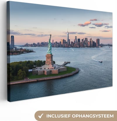Canvas Schilderij New York - Vrijheidsbeeld - Skyline - 30x20 cm - Wanddecoratie