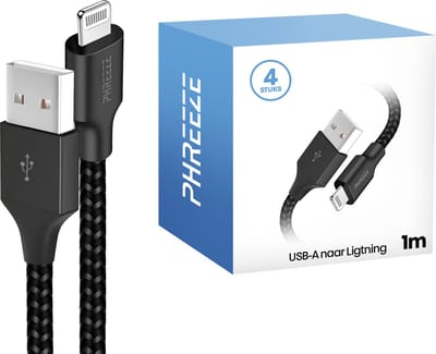 4x oplaadsnoer geschikt voor iPhone met Lightning naar usb - 1 meter & stevig - Oplaadkabel