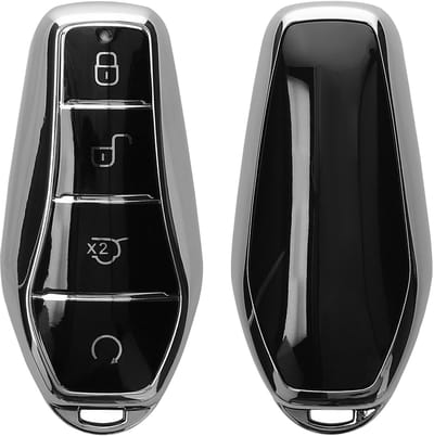 kwmobile autosleutel hoesje geschikt voor BYD Atto 3 / Sealion / Han / Tang / Dolphin / Seal hoes - TPU autosleutel behuizing - Beschermende auto sleutel case - Sleuteletui in hoogglans zilver