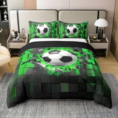 Kleurrijke Voetbal Eenpersoons Dekbedovertrek Set, Sport Thema cartoon Voetbal Beddengoed Set met Kussenslopen 75*50cm, Cadeau voor Jongens Meisjes 135x200cm-2pcs