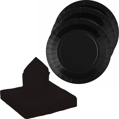 Santex feest/verjaardag servies set - 10x bordjes/25x servetten - zwart - karton