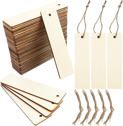 50 Stuks Lege Houten Cadeaulabels - Rechthoekige Houten DIY Labels met Touwen - Lege Houten Boekenleggers - 12x3,3 cm