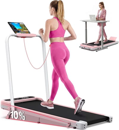 Loopband voor Thuis - Walking Pad - Fitness en Kantoor - 10% Helling Inklapbaar - 150KG Draagvermogen - Roze