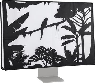 kwmobile beschermhoes monitor geschikt voor 31-32" Monitor - Computerscherm cover - Computer accessoires - PC scherm hoes in zwart / wit - jungle silhouet design