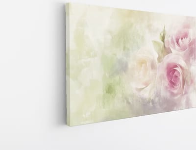 Saammp Canvas Schilderij - Waterverf Rozen - Natuur - Abstract - 45x30 - Foto op canvas - Wanddecoratie - Muurdecoratie Woonkamer - Kantoor Decoratie