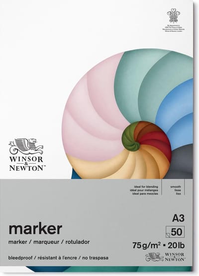 Winsor & Newton Bleedproof Marker Pad – 75 g/m², A3, 50 vellen, markerpapier voor tekenen, illustratie & schetsen - Markerblok A3