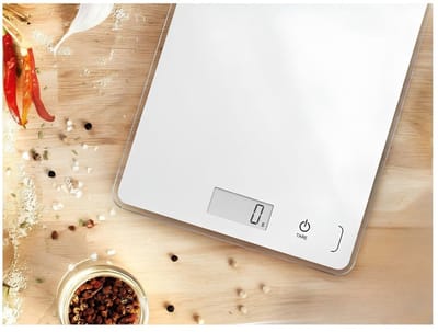 KAD® Weegschaal - Nauwkeurige Weegschaal met LCD Display - Precisie Weegschaal voor Koken & Bakken - Wit - 20cm x 15cm x 1cm