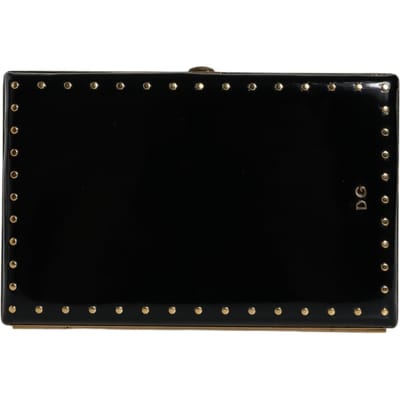 Zwart Leren Studs Gouden Frame Clutch Avondtas