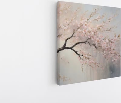 Saammp Canvas Schilderij - Bloemen - Bloesem aan tak - Abstract - 20x20 - Foto op canvas - Wanddecoratie - Muurdecoratie Woonkamer - Kantoor Decoratie