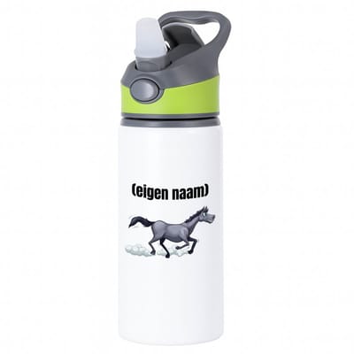 Hacebo® - rennend paard met eigen naam waterfles met rietje groen - Paarden - dieren liefhebber - iemand die houdt van paarden - verjaardag - cadeau - kado - geschenk - water fles - 650ML