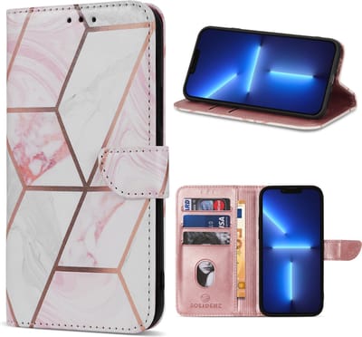 Geschikt Voor iPhone 13 Pro Max Hoesje - Solidenz Bookcase 13 Pro Max - Telefoonhoesje 13 Pro Max - 13 Pro Max Case Met Pasjeshouder - Marble - Cover Hoes - Marmer