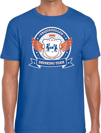 Blauw vrijgezellenfeest drinking team t-shirt heren met blauw en oranje - Vrijgezellen team kleding mannen S