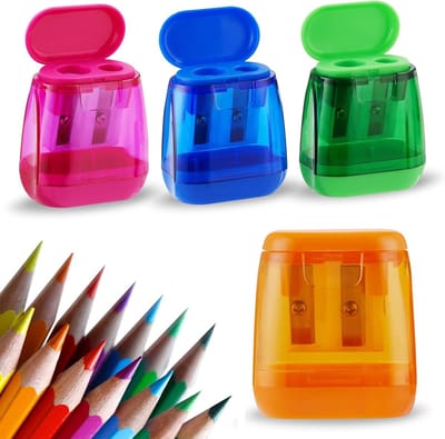 YAGXIG Puntenslijpers - 4-delige set - Puntenslijper met dubbel gat - Puntenslijper - Compacte gekleurde handpuntenslijper met deksel - Volwassenen, studenten, school, klaslokaal, thuiskantoor (met deksel)