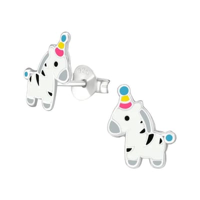 Aramat Jewels | Oorbellen | Zilveren Zebra Oorbellen - Feestmuts Emaille | | | |8mm | Zilver | Kinderen | Verkleurd niet