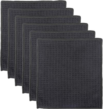 SnelShoppen - 6 Wasbare Microfibre Afwasdoeken 20x20 cm Zwart, Herbruikbare Wafelstructuur Doeken, Absorberend voor Keuken, Huishouden, Auto, Glas