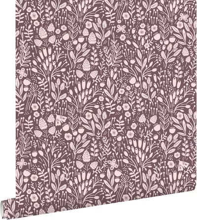 ESTAhome behang bloemetjes aubergine paars - 50 x 900 cm - 131254