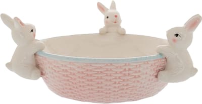Viv! Christmas Paasservies - Schaal met Drie Konijntjes - keramiek - pasen - roze - 29cm