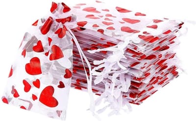 Fako Bijoux - 20 Organza Zakjes - 13x18 cm - Feestzakjes - Snoepzakjes - Cadeauzakjes - Uitdeelzakjes - Sieradenzakjes - Hart Rood Metal - Valentijn - 13x18cm - 20 Stuks
