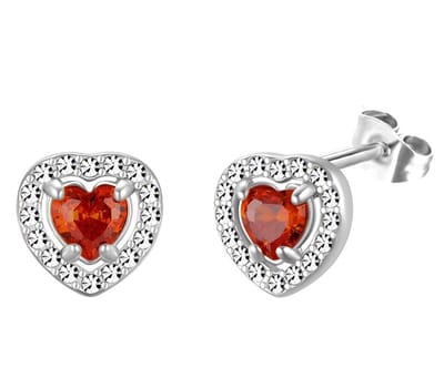 Oorbellen Hart Zirkonia - RVS - 10 mm - Zilverkleurig en Rood – valentijn – cadeau