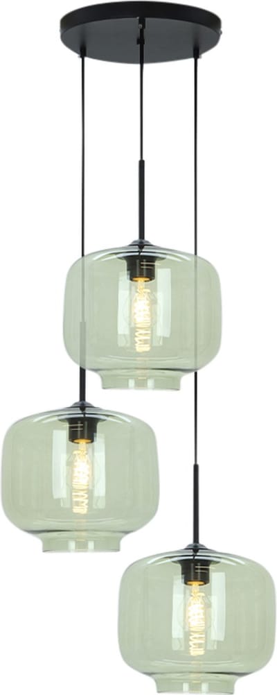 Olucia - ANNIEK - Hanglamp - Groen / Zwart - 3L - Vorm: Rond