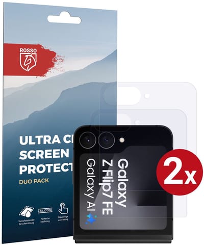 Rosso Screen Protector Geschikt voor Samsung Galaxy Z Flip 7 FE / 6 | Ultra Clear Duo Pack | TPU Folie | Case Friendly Beschermfolie | 2 Stuks