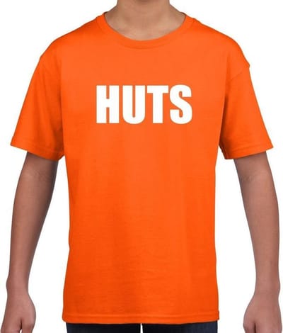 HUTS tekst t-shirt oranje kids - kids shirt HUTS 110/116