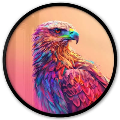 Poster in lijst Rond - Fotolijst 40x40 cm - Posters - Arend - Vogel - Kleurrijk - Dier - Ronde posterlijst zwart - Decoratie - Wanddecoratie woonkamer - Muurdecoratie slaapkamer