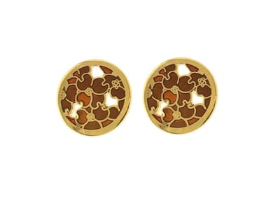 Behave - Oorknopjes dames - rond bloemmotief - bruin - 1 cm