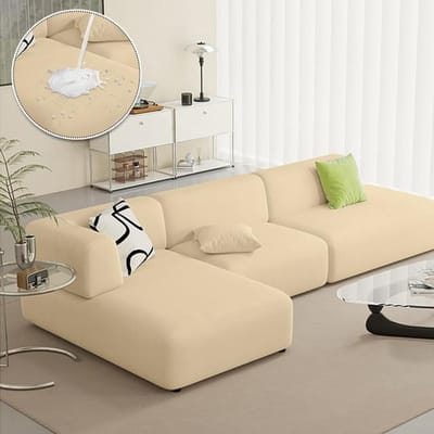 Waterdichte bankhoes effen kleur elastische hoekbankhoezen voor woonkamer woondecoratie 1 /2 /3 /4-zits L-vormige bankfauteuil 3 Seater 190-230cm crème