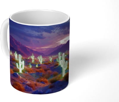 Mok - Koffiemok - Neon cactussen - Woestijn - Zonsondergang - Mokken - 350 ML - Beker - Koffiemokken - Theemok