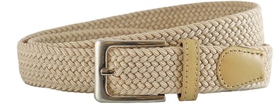 Landley Elastische Riem met Gevlochten Stretch Elastiek – Dames / Heren - Beige - Lengte totaal 100 cm / Riemmaat 85
