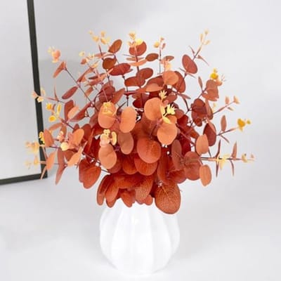 30 Stuks Kunstmatige Eucalyptus en Herfstbloemen Decoratie, Oranje Takken en Bladeren voor Binnen en Buiten