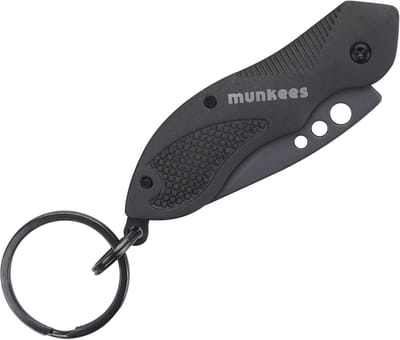 Munkees Opvouwbaar Zakmes sleutelhanger, roestvrij staal, antraciet 10,4 Cm
