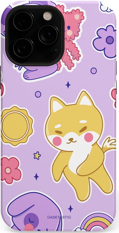 Casetastic hoesje geschikt voor Apple iPhone 13 Pro - MagSafe - Dubbellaagse bescherming - Knuffelvriendjes - Fashion Case - Lichtroze Lila Goud