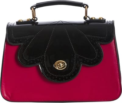 Banned Handtas Scalloped Rood/Zwart - Retro 50s Geschulpte Handtas - afneembare schouderriem - (bxhxd) ca. 27cm x 16cm x 8cm