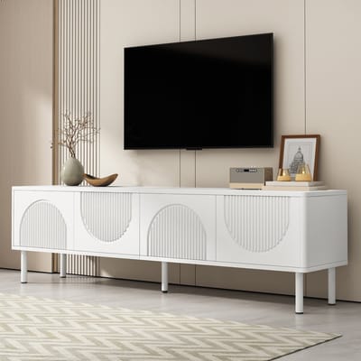MIVRAY Tv Meubel - Met 3D Reliëfdeuren En Kabeldoorvoer - Voor Woonkamer Of Slaapkamer - MDF En Spaanplaat - Wit