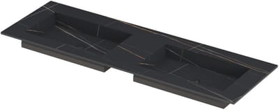 INK Post Wastafel Keramische Slab Envelop Bak Dubbel Zonder Kraangaten - 1400x450x10 mm - Lauren Black Mat